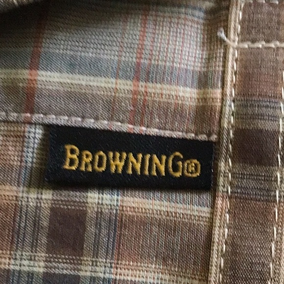 BROWNING tan plaid button down shirt large - Picture 7 of 9